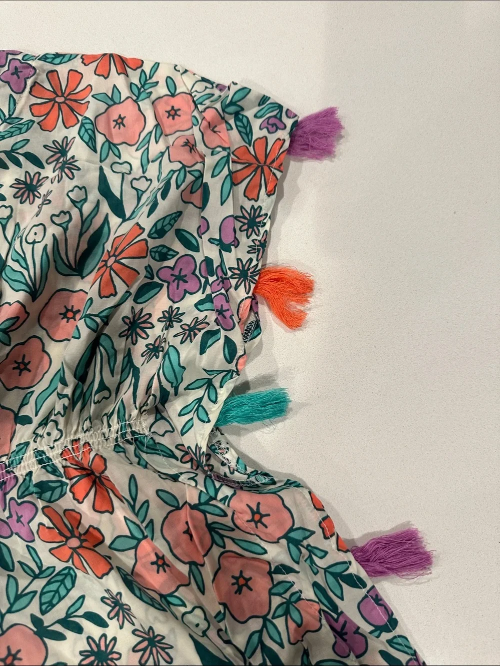Girls Floral Tassel Tunic Cover Up- Multicolor